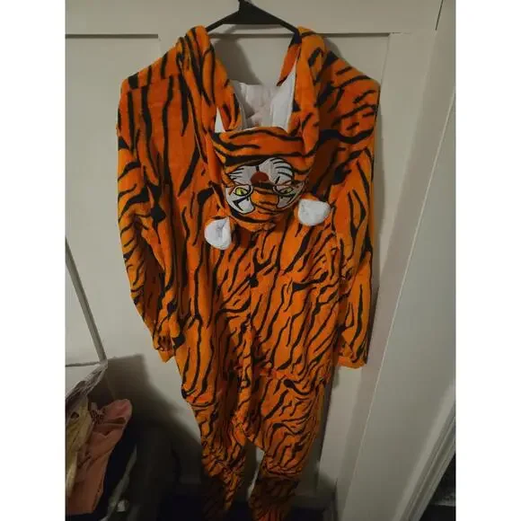 Vibrant Tiger Plush Hooded One-Piece Costume Pajamas Size M - Picture 4 of 5